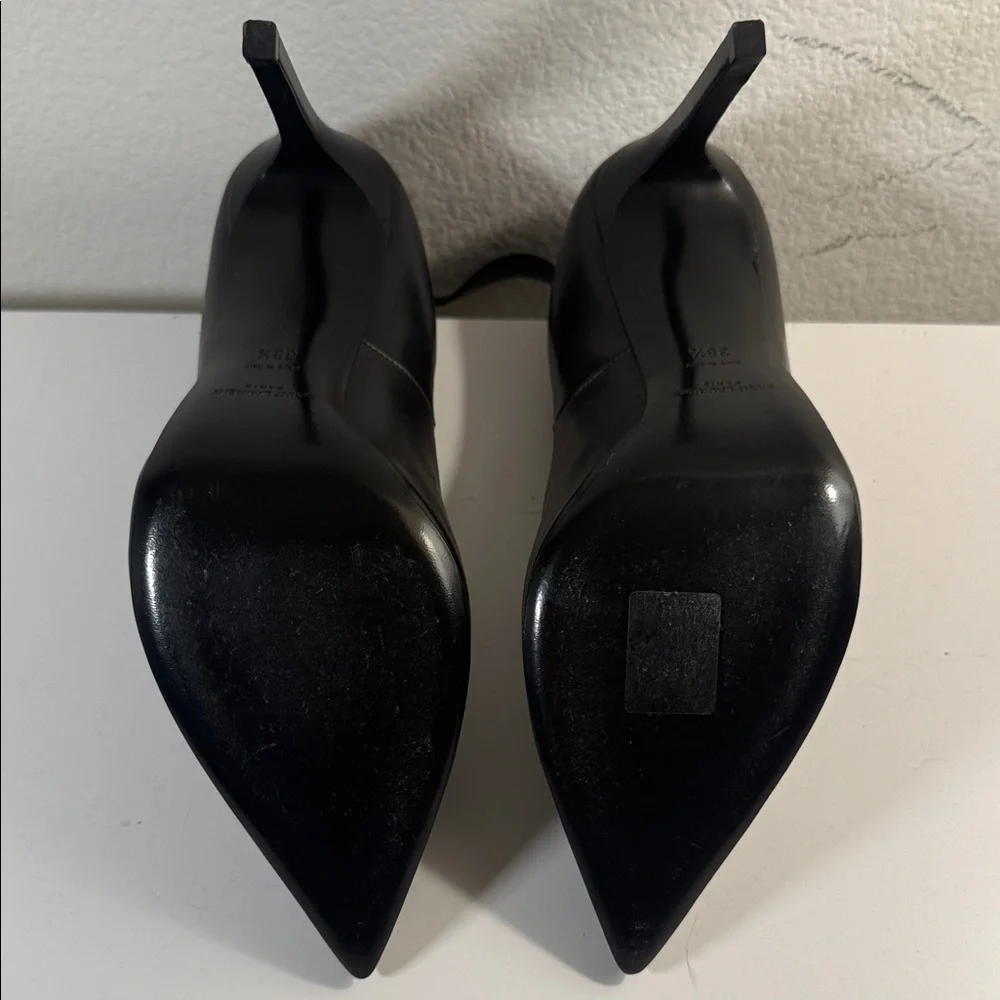 Saint Laurent Black Leather Pointed-Toe Ankle-Strap Pumps - Picture 7 of 8
